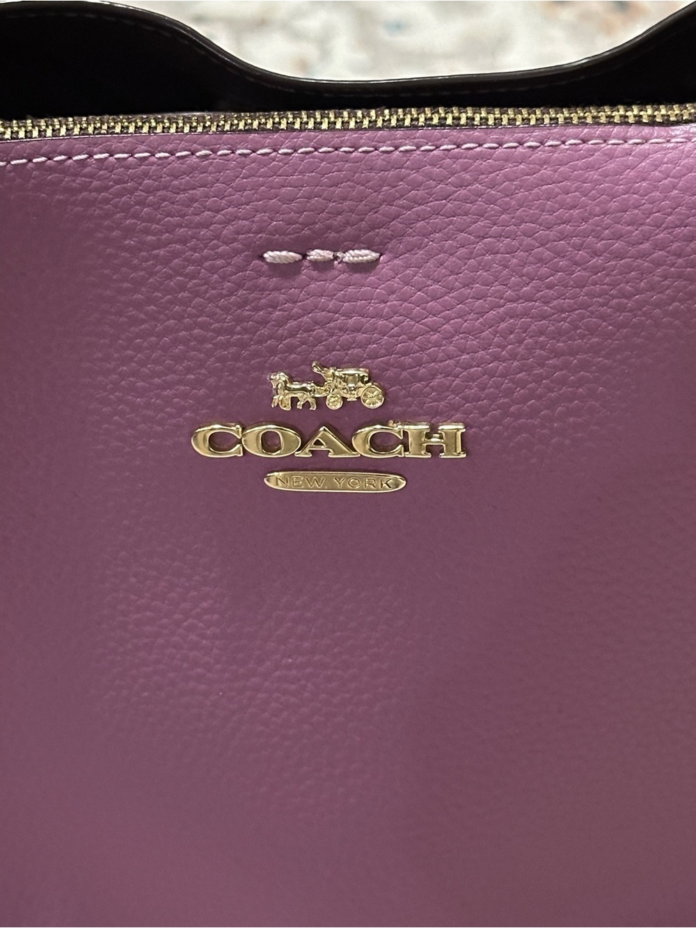 Coach Purple Pebbled Leather Bucket Shoulder Bag with Gold Hardware - Picture 7 of 7